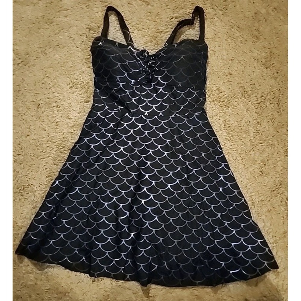 Torrid Swim Mermaid Metallic Scale Swim Dress Skirted Swimsuit Size 2 (2X)